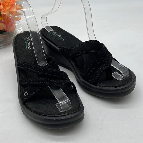 Skechers Shoes - Skechers Black Wedge Slip On Sandals Memory Foam Footbed Size 10. SKT2772E